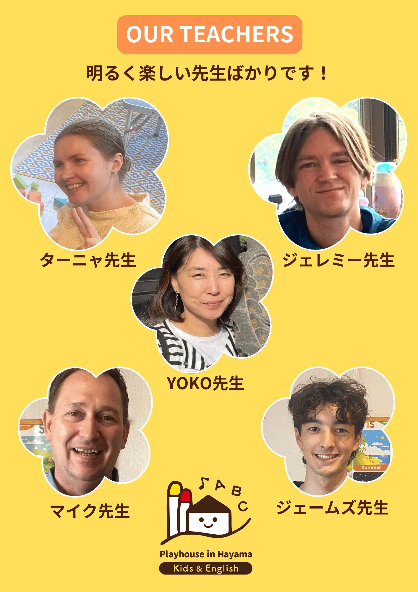 先生紹介。明るく楽しい先生ばかりです！